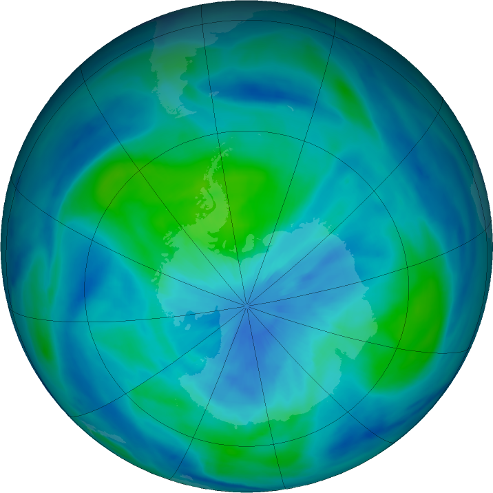Antarctic ozone map for 21 March 2022